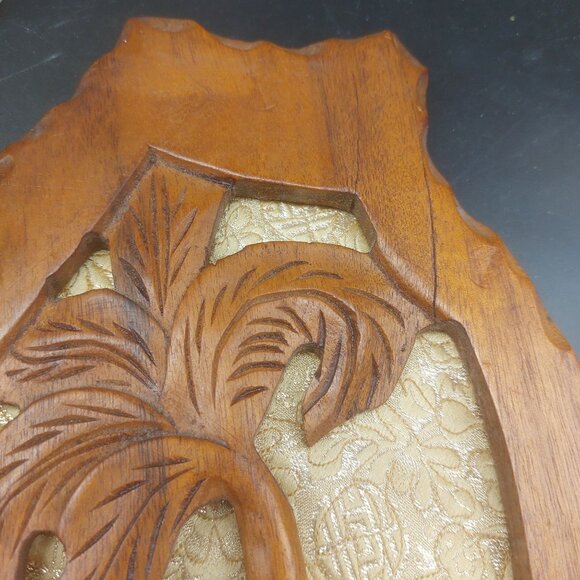 Vintage Hand Carved Wood Wall Panels Pair Leaf Shaped Asian Inspired Wall Art - Picture 3 of 7